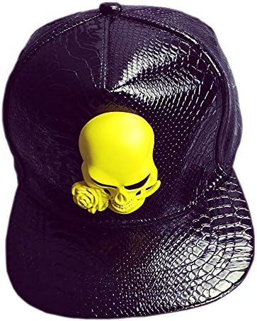 WEESDON Mens's Novelty Skull Rose Punk Style Snapback Hat Black