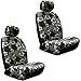 Black Charcoal Hawaiian Hawaii Aloha Print with White Hibiscus Flowers Wild Series 2PC Car Truck SUV Auto Head Rest Covers with Front Seat Low Back Bucket Seat Covers - Pair