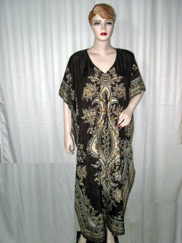 Free Ship Designer Bollywood Designer Purple Taupe Satin Caftan Patio Resort Dress Wear Xxl
