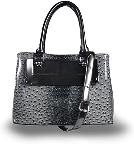 leather-like and faux ostrich material tote can be used as a Cross-body Bag with a long strap