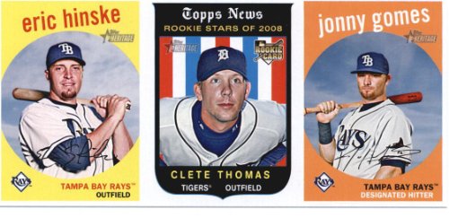 2008 Topps Heritage Advertising Panels #44 Eric Hinske / Clete Thomas (RC) / Jonny Gomes - Tampa Bay Rays (Baseball Cards)