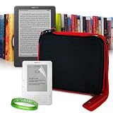 Amazon Kindle DX Free 3G model ( Graphite , White , Latest Generation , 2nd Generation ) Accessories Kit: **Graphite - Red** Kindle DX Carrying Case Hard Cube Case with Shoulder Strap and Attached Pocket + Custom Cut Kindle DX Screen Protector + VG Live * Laugh * Love Wrist band!!!