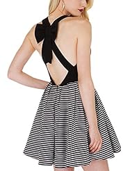 Sexy Spring Summer Striped Print Polyester  Dress