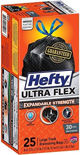 Large Drawstring 30 Gallon Tall Kitchen Recycling Trash Bags, Clear, 25 count, Hefty Ultra Flex