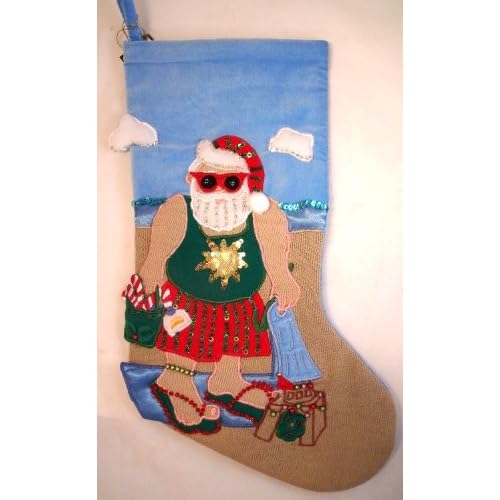 Velvet Tropical Beach Santa Swim Christmas Stocking