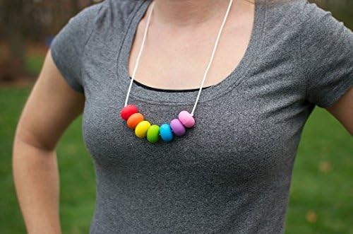 Bitey Beads Silicone Teething Nursing Necklace Rainbow Sensory 8 Beads