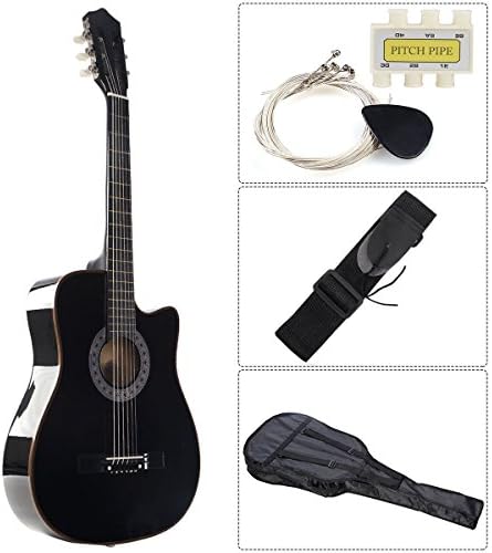 New Beginners Acoustic Guitar With Guitar Case, Strap, Tuner and Pick Black