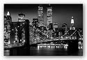 New York City Brooklyn Bridge Night Skyline Art Print Poster - 24x36