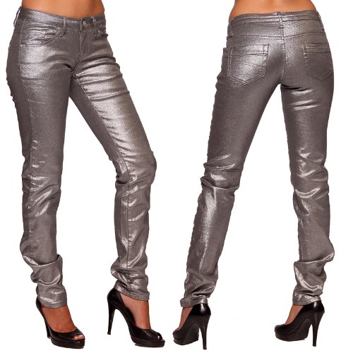Long Sexy Metallic Shimmer Five Pocket Low Rise Urban Style Skinny Fit Jeans Pants product image