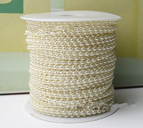 HDbeads 4mm Half Round Pearl Beads Line Beads Chain String Garland For Wedding Party Decor (5m, Beige)