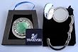 1 Green & 12 small clear Swarovski Crystal, FOLDING Purse Hook with MIRROR inside top, Black Velvet Pouch and Gift Box