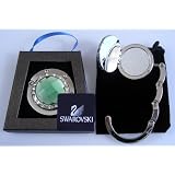 1 Green and 12 small clear Swarovski Crystal, FOLDING Purse Hook with MIRROR inside top,... by Chatt