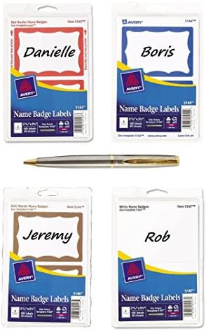 Avery Print or Write Name Badge Labels, 2.34 x 3.37 Inches, Red, White, and Blue, Pack of 400, Includes a Bonus Plexon Rollerball Pen