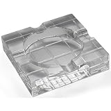 Etched Grid Square Crystal Four Cigar Ashtray