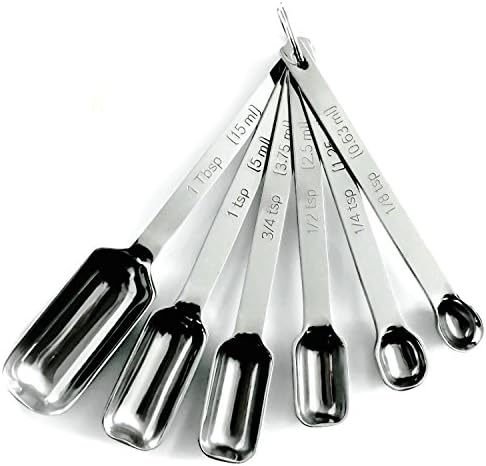 UMIKAkitchen Measuring Cups and Spoons, Narrow Stainless steel Measuring Spoons, Narrow Mouth Spice Jars (Set of 6) - Commercial Chef's Quality for Baking and Cooking.