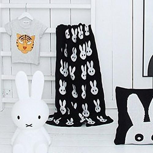 HaiSAM Black and White Rabbit Pattern Cotton & Handmade Knit Blanket/throw for Children Kids 110*130
