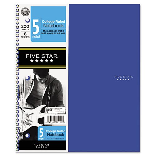 Five Star® - Trend Wirebound Notebooks, College rule 8 1/2 x 11, 5 Subject 200 Sheets - Sold As 1 Each - Sturdy poly cover in fashionable color.