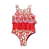 Okie Dokie - Toddler Girls One Piece Swimsuit, Red, White