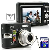 SVP DC-936-Black 9MP 3x Optical Zoom 2.5 LCD Digital Camera with ISO 640, face/smile detection (16GB SDHC Card & Tripod Included)