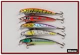 Lot of 5 Shallow Diving 4.3" Fishing Lure Minnow Crankbaits for Northern Pike, Walleye, and Largemouth Bass
