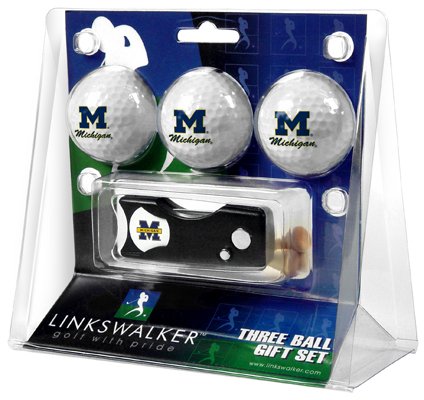 Michigan Wolverines 3 Golf Ball Gift Pack w/ Spring Action Tool - NCAA College Athletics