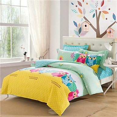 Quilt cover Lovely Queen Owl Bedding Kids Owl Bedding Duvet Cover Sets Pillow Case Reactive Print Doona/Comforter Cover Sheet Set , queen
