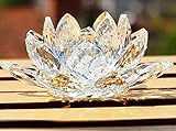 7色展開 !! 開運 クリスタルガラス 蓮花 収納箱付 / 風水 ヒーリング 置物 インテリア 室内に運気と輝きをプラス (透明)