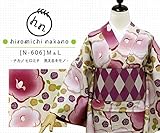 プレタ 袷 洗える着物 ナカノ ヒロミチ N-606／薄ベージュ：ツバキ (L寸)