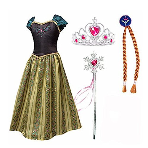 Imagen 9 de Frbelle® Vestido de Princesa con 3 Piezas de Peluca Tiara Diadema Varita Mágica Disfraz de Carnaval Cumpleaños Fiesta Cosplay Halloween para Niñas de 2 3 4 5 6 8 Años