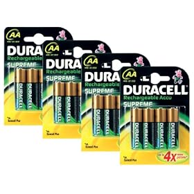 Duracell Rechargeable Accu Supreme 2450 mAh AA Batteries - 16-Pack