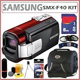 Samsung SMX-F40 Memory Card Digital Camcorder with 52x Optical Zoom in Red + 8GB Deluxe Accessory Kit