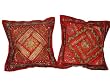Indian Gift Idea-2 Venetian Red Sequin Embroidery Sari Toss Pillow Cushion Covers
