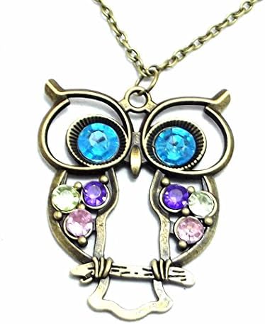 Colorful Bronze Owl Necklace Sweater Necklace Hot Gift