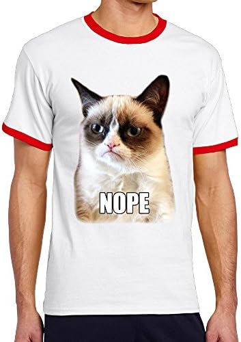 UWL NOPE CAT CONTRAST COLOR Man T-Shirt 100% Cotton Arts Crafts&amp;Sewing Clothing Tshirts Adult Organic Cotton Red X-Large