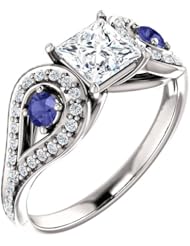 14K White Gold Princess Cut Diamond and Tanzanite Ring -- LIFETIME WARRANTY