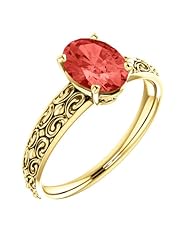18K Yellow Gold 8.00x6.00mm Oval Cut Chatham Created Padparadscha Sapphire Ring -- LIFETIME WARRANTY