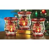 Christmas Poinsettia Candle Holders - Set Of 3