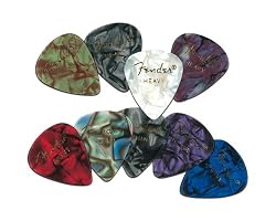 Fender 351 Premium Celluloid Guitar Picks, 12 Pack, Black Moto, Heavy