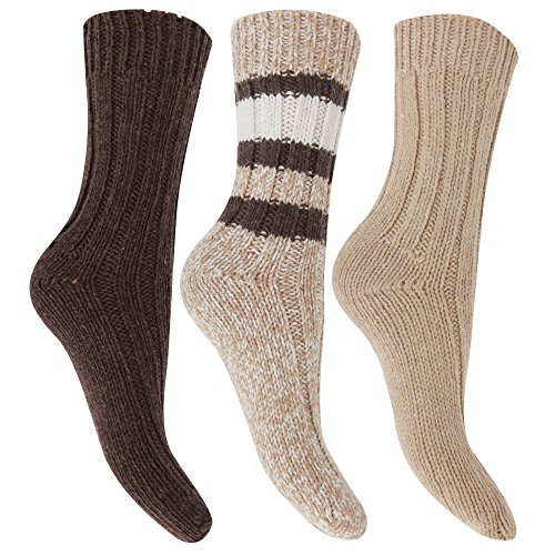 FLOSO® Ladies/Womens Thermal Thick Chunky Wool Blended Socks (Pack Of 3)