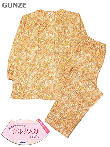 Ｍサイズ(秋冬) 婦人/レディース長袖・長パンツパジャマ シルク混ガーゼニット 丸首/全開（グンゼ）