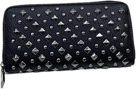 Pavel Women Rivet Zipper Wallet Card Coin Purse Wristlet Evening Clutch Leather Handbag (black)