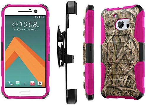 HTC 10 Case, [NakedShield] [Black/ Hot Pink] Heavy Duty Holster Armor Tough Case + [Screen Protector] - [Grass Camouflage] for HTC One M10 / HTC 10