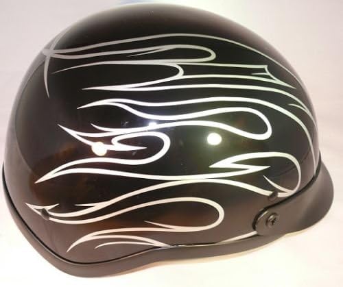 DEEP BLACK/Silver Motorcycle DOT Half Helmet Cruiser Harley-Small