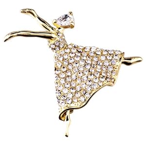 Pugster 22K Golden Plated Beautiful Dancer Girl Clear Swarovski Crystal Diamond Accent Brooches And Pins