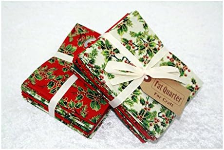 XMAS HOLLY FAT QUARTER GIFT CRAFT BUNTING BUNDLE 100% COTTON CHRISTMAS FABRIC X 6 SQUARES 18" X 22" HIGH QUALITY QUILTING PATCHWORK MATERIAL by QUICKFABRICS