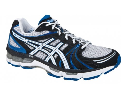 ASICS Herren Gel-Kayano 18 2E Laufschuhe, Silber/Schwarz/Blau, 41.5