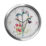 IMAGE OF Modern Wall Clock Flowered Butterfly Heart Peace Symbol Sign