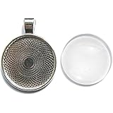 TOAOB 10 Silver plated Round Bezel Pendant Trays + 10 Domed Glass - Crystal Clear Tiles. 1" Bezel Cup. Great for making Glass Pendants. Can be used with Aanraku black Leather Cords. Pendant Kit