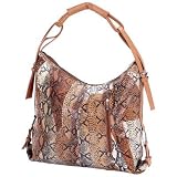 Large Tan Genuine Leather Handbag with Snakeskin Embossing