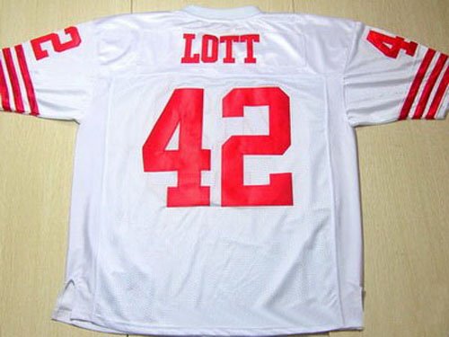 NFL Jerseys San Francisco 49ers #42 Ronnie Lott Throwback White Authentic Football Jersey Size 48-56 (Please Select the Size When You Order, Can Do Drop Shipping)